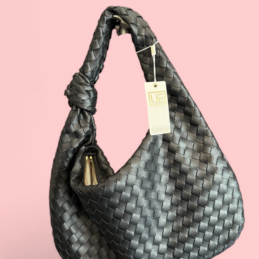Urban Expressions Black Vegan Leather Woven Hobo Handbag